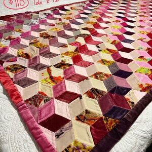 Colorful Geometric Patchwork Quilt, 3D, Summer Quilt, Hand Stitched